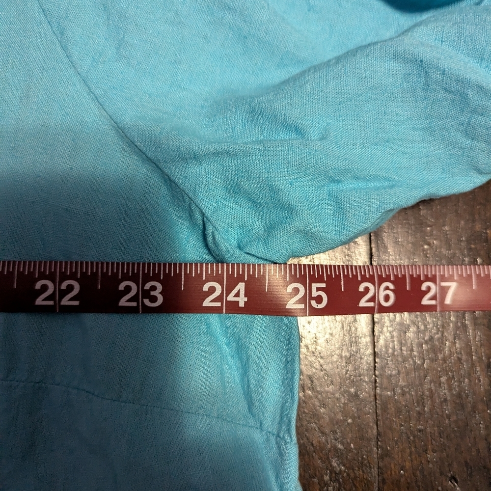 Candace Cameron Bure Turquoise Button Down Long Sleeve Textured Shirt - Picture 4 of 6
